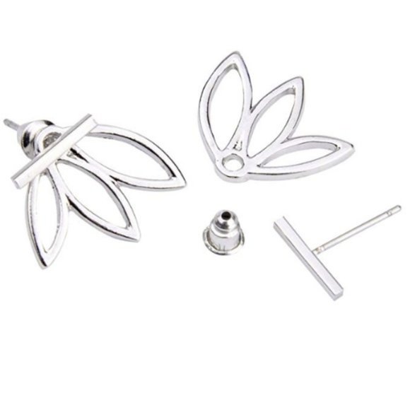 Lotus Bar Earrings (Silver) - Picture 2 of 4